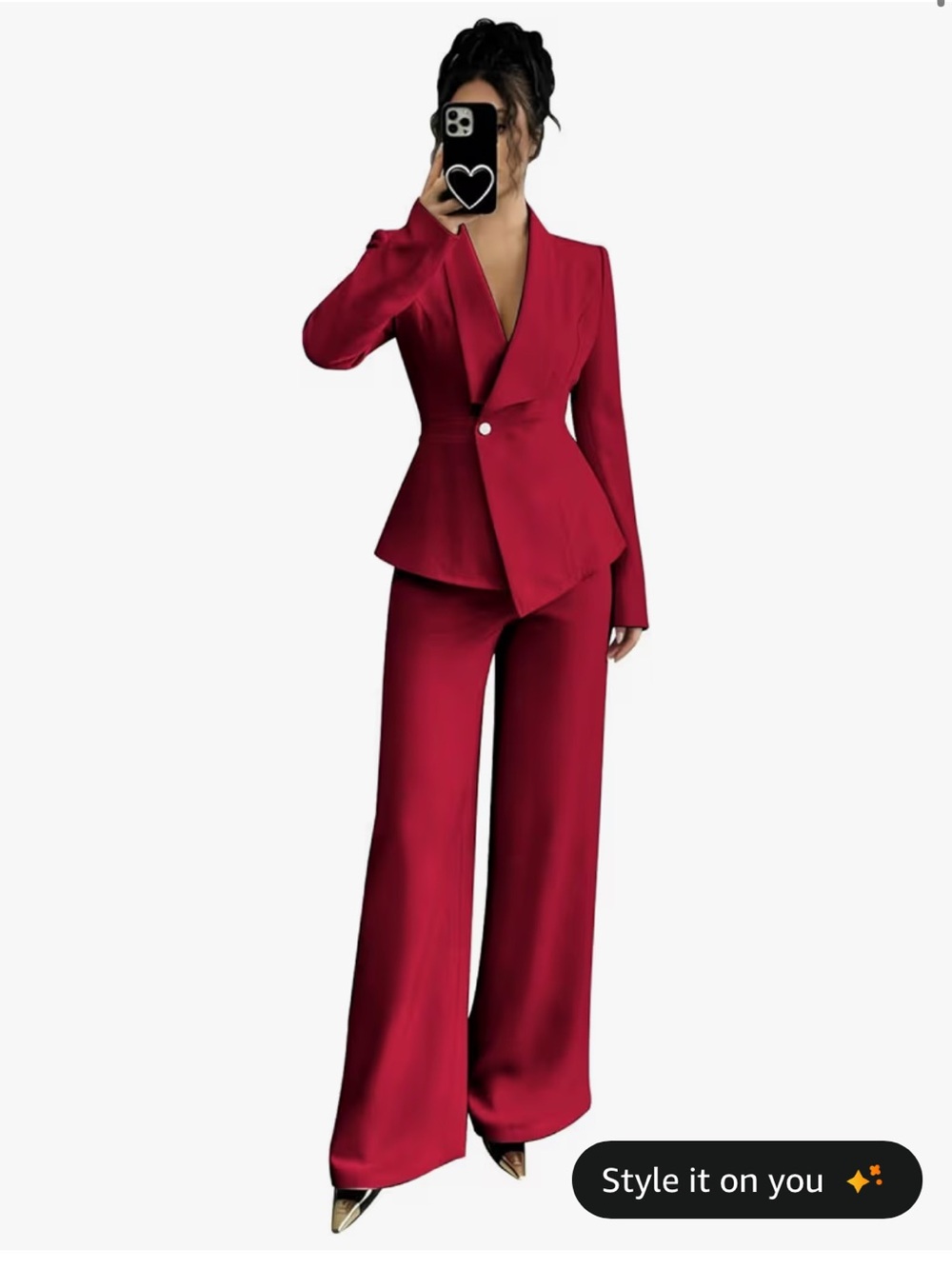 NWOT Women's Tailored Wide-Leg Pantsuit - Red